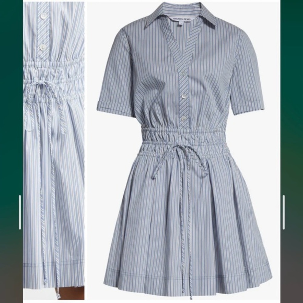 Veronica Beard Susan Stripe Cotton Blend Shirtdress in Blue Multi Size 2 - Picture 8 of 14